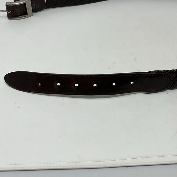Columbia Sporting Goods Brown Leather Belt Mens 38/95 Laced Braid Pewter Buckle - Picture 6 of 7